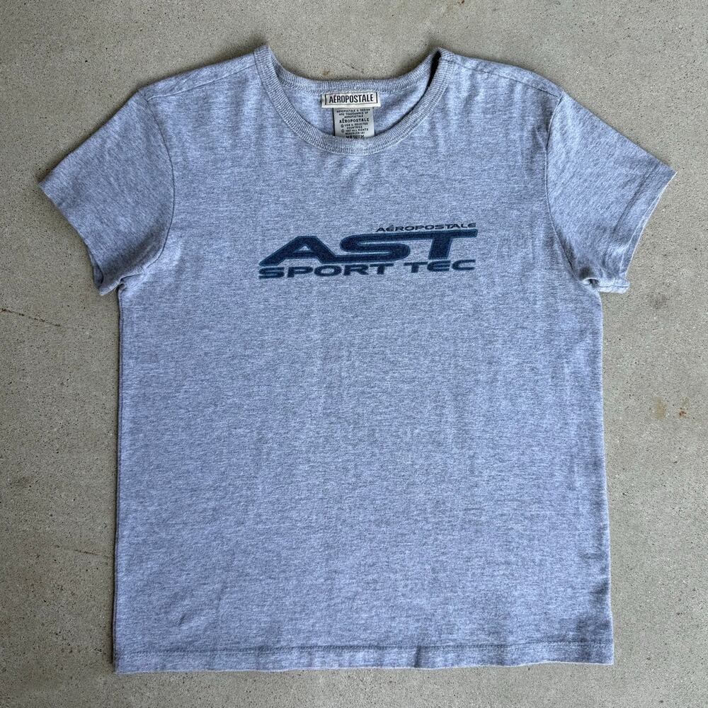 Y2K Vintage Aeropostale AST Sport Tec 90s Gray Baby Tee Shirt Medium
